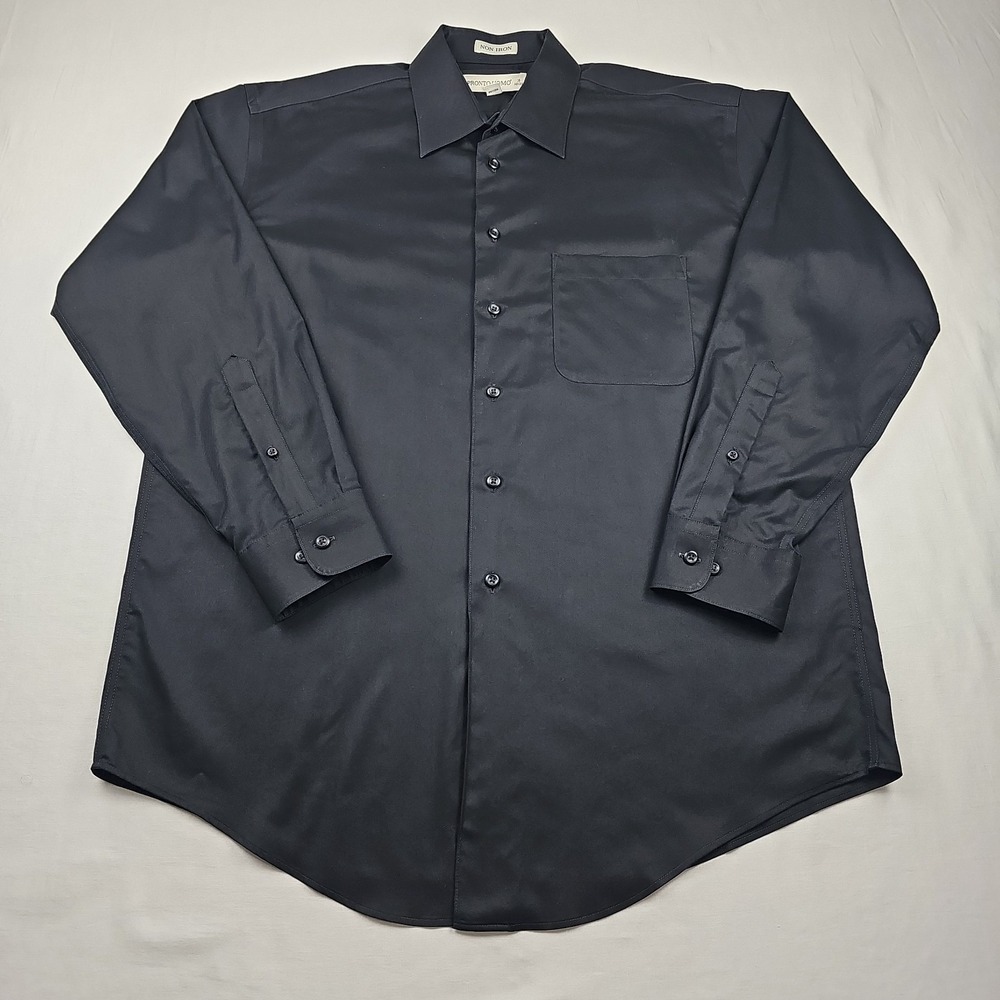 Pronto Uomo Dress Shirt  Size 16 32/33 Long Sleeve Solid Jet‎ Black Buttondown